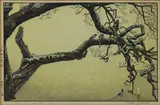 Plum Tree and Blue Magpie by Tōshi Yoshida, Woodblock print, sold Aug 2020