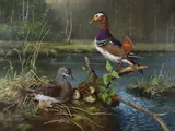 Mandarin Family by Willi Schiener, Oil on canvas, sold Aug 2020