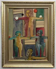 The Jugglers by Helen Malta, Oil on canvas, sold Aug 2020