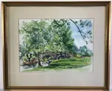 Monocacy Creek Stone Arched Bridge - Historic Bethlehem by Fred Bees, Watercolor, sold Nov 2020