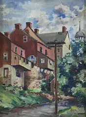 Blue Monday Old York Road by Fred Bees, Oil on board, sold Nov 2020