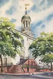 Southwest Corner Central Moravian Church - Bethlehem, PA by Fred Bees, Watercolor, sold Nov 2020