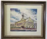 Central Moravian Church (1957) with the Old Chapel in Main Hall by Fred Bees, Watercolor, sold Nov 2020