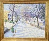 Snowy Day, Carversville, PA, Bucks County by Christopher Willett, Oil on board, sold Dec 2020