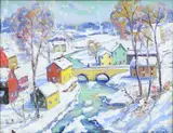Carversille, Bucks County PA by Christopher Willett, Oil on board, sold Dec 2020