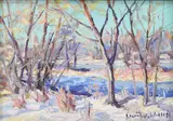 Below Treasure Island, Upper Bucks County, PA by Christopher Willett, Oil on board, sold Dec 2020