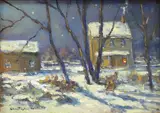 Jackie & Marties House, Solebury, Pa, Bucks County, Pa. by Christopher Willett, Oil on board, sold Dec 2020