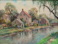 Along the Delaware Canal by George Newman, Oil on board, sold Dec 2020