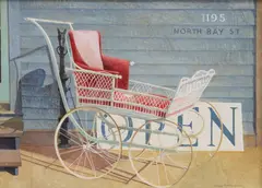 Coach with Sign by Katharine Steele Renninger, Oil on board, sold Dec 2020