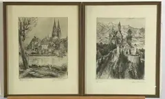 Neuschwanstein Castle by Paul Geissler, Etchings (2) SLR, sold Feb 2021