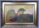 Avian Megalith by Charles Hidley, Oil on board, sold Feb 2021