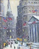 Wall Street, NY by Christopher Willett, Oil on board, sold Mar 2021