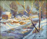 New Hope, Pa: Behind train station Bucks County, PA by Christopher Willett, Oil on board, sold Mar 2021
