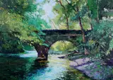 Bridge on Rapp Creek (Quarry Rd) by Ray Overpeck, Oil on board, sold Mar 2021