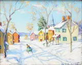 Rt. 611 above Revere, Bucks County, Antique Dealers Shoppes by Christopher Willett, Oil on board, sold Mar 2021