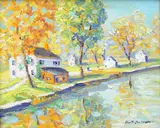 Upper Bucks County, Along the canal, Bucks County, Pa. by Christopher Willett, Oil on board, sold Mar 2021