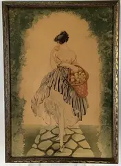 Basket of Apples by Louis Icart, Lithograph, sold Apr 2021