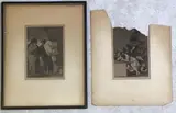 Los Caprichos by Francisco Goya, Etchings (2) include  a dark figural and one titled "Los Caprichos" (The sleep of reason produces monsters), sold Aug 2021