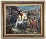 Deal being made by a White Trader and an Indian at Fort Osage, on the Missouri River... by Lennon Bandel, Oil on board, sold Aug 2021