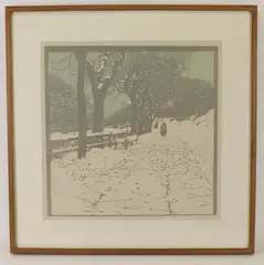 Winter by Carl Moll, Woodcut print on paper, sold Aug 2021