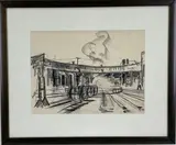 Study Paducha KY Railyards Mural by John Fulton Folinsbee, Charcoal on paper, sold Oct 2021