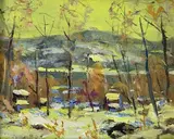 Overcast Delaware River by Christopher G. Willett, OIl on board, sold Oct 2021