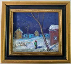 Walk Home Plumstead, Bucks County, Pa by Christopher G. Willett, Oil on board, sold Oct 2021