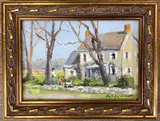 Waiting for the Bus, Plumstead, Bucks County, Pa by Christopher G. Willett, Oil on Board, sold Oct 2021