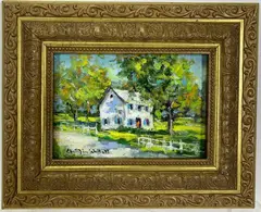 Blue Shutters, Hilltown Bucks County, Pa by Christopher G. Willett, Oil on board, sold Nov 2021