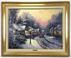 Village Christmas by Thomas Kinkade, Lithograph titled "Village Christmas" and numbered 1642/1950, sold Nov 2021