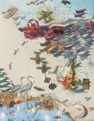WW II by Maureen McCabe, 1976, mixed media collage, sold Nov 2020