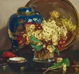 Primroses And Porcelain by Hans Heysen, 1925, oil on canvas, sold Nov 2020