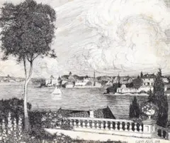 Sydney Harbour by Lloyd Rees, 1918, pen and ink on paper, sold Nov 2020