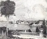 Sydney Harbour by Lloyd Rees, 1918, pen and ink on paper, sold Nov 2020