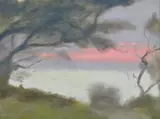 Sunset Glow by Clarice Beckett, 1928, oil on pulpboard, sold Nov 2020
