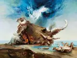 Sea Guards by James Gleeson, 1991, oil on canvas, sold Jul 2020