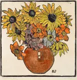 Dahlia And Sunflower by Margaret Preston, 1933, hand-coloured woodcut, sold Jul 2020