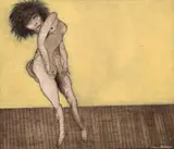Personage by George Baldessin, c.1969, ink and oil wash on gesso on incised plywood, sold Jul 2020