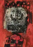 The King Of Cards (Roi Au Fond Rouge) by Antoni Clavé, 1957, oil, collage and paper on board, sold Jul 2020