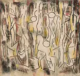 Figures by Ludwig Hirschfeld-Mack, 1960, colour monotype, sold Jul 2020
