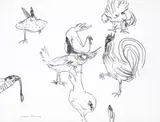 Chooks by William Robinson, 1983, pencil on paper, sold Jul 2020