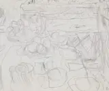 Table Dressée Avec Fruits Et Gâteaux by Pierre Bonnard, c.1930, pencil on paper, sold Jul 2020