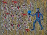Blue Light Man (Or Ghost Of Gravelly Hill) by Robert Campbell, 1982, synthetic polymer paint on canvas on board, sold Jul 2020