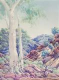 Ghost Gum And Valley, Macdonnell Ranges by Albert Namatjira, c.1950, watercolour on paper, sold Mar 2020