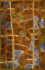 Water Story (Version 7) by Long Jack Phillipus Tjakamarra, 1972, synthetic polymer powder paint and PVA on composition board, sold Mar 2020