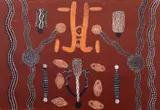 Possum Ceremony Near Napperby by Tim Leura Tjapaltjarri, c.1973, synthetic polymer powder paint on board, sold Mar 2020