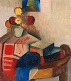 Still Life (Dahlias) by Dorrit Black, c.1929 – 30, oil on wood panel, sold Nov 2019