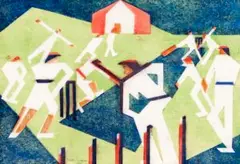 Cricket by Edith Lawrence, c.1930, colour linocut, sold Nov 2019