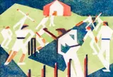 Cricket by Edith Lawrence, c.1930, colour linocut, sold Nov 2019