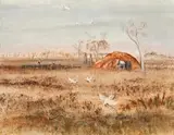 Wimmera Landscape by Arthur Boyd, 1950, oil and tempera on composition board, offered Nov 2019